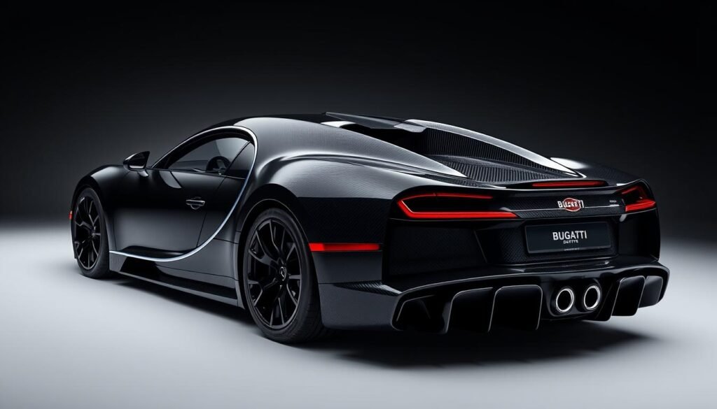 Bugatti La Voiture Noire com carroceria em fibra de carbono preta, um dos carros mais caros do mundo 2025