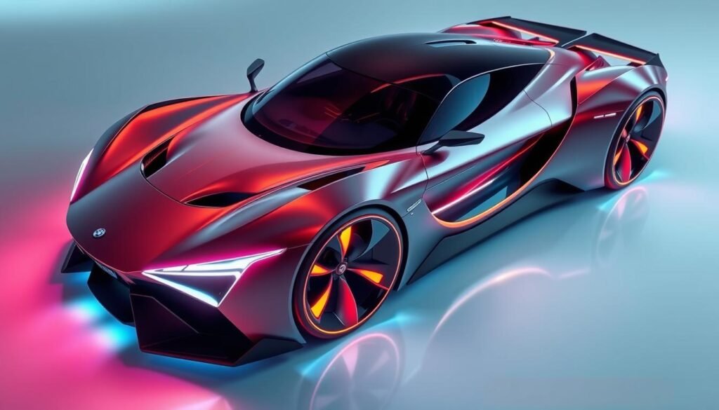Conceito futurista de hipercarro elétrico, representando o futuro dos carros mais caros do mundo