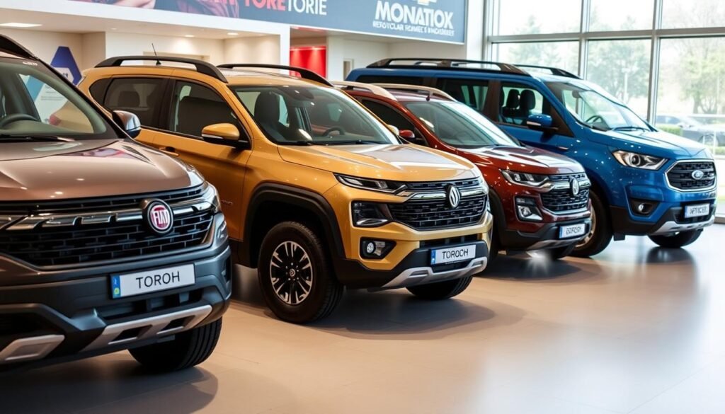 Fiat Toro 2026 ao lado de seus principais concorrentes no segmento de picapes