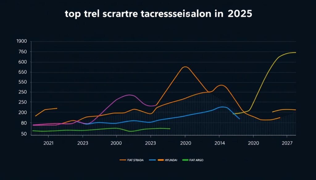 Gráfico de evolução das vendas dos carros mais vendidos 2023-2025
