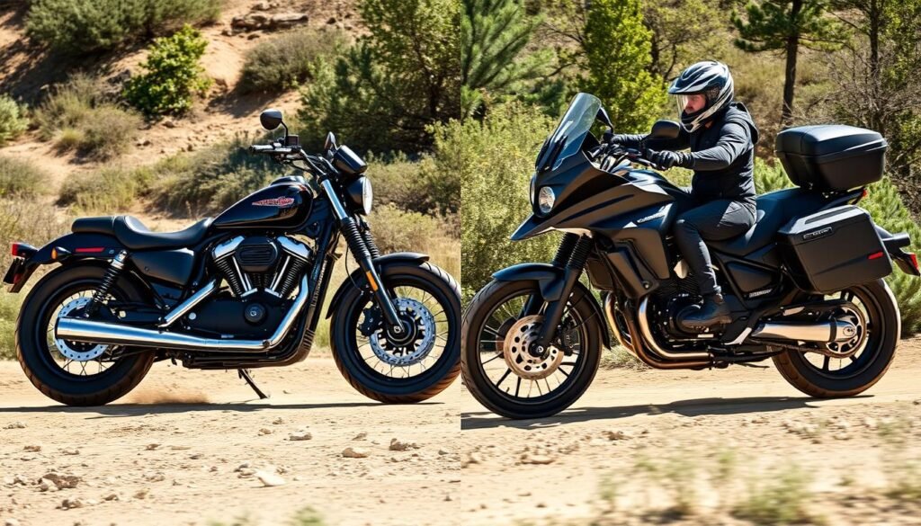 Harley-Davidson Sportster S e Pan America lado a lado em ambiente off-road