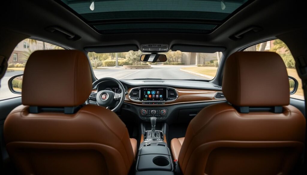 Interior da versão Ranch da Fiat Toro 2026 mostrando acabamentos premium