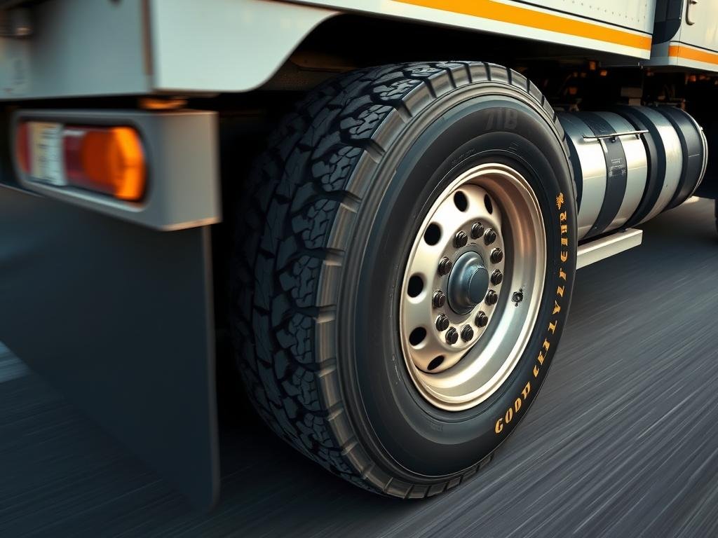 Pneu Goodyear para caminhão em uso em rodovia