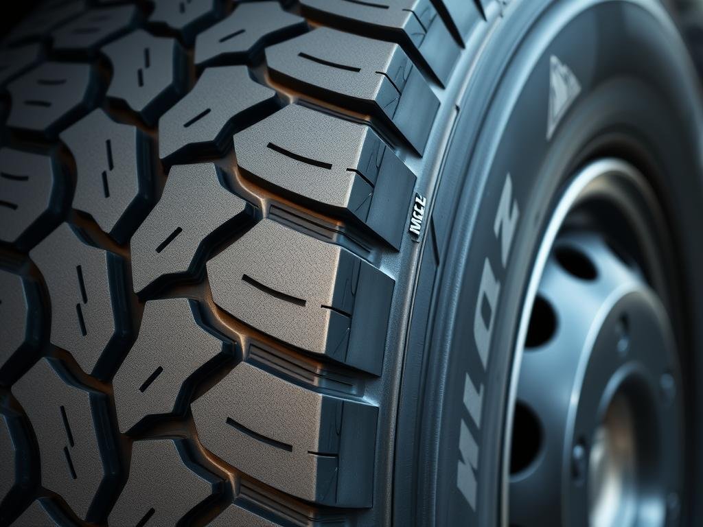 Pneu Michelin para caminhão mostrando tecnologia de banda de rodagem