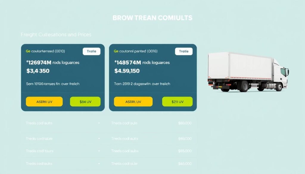 Tela de aplicativo de comparação de frete barato de caminhões mostrando diferentes cotações