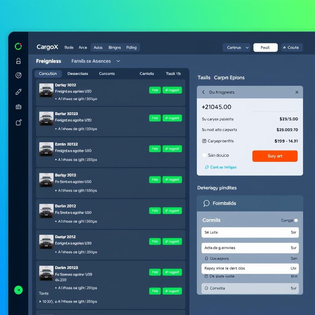 Tela do aplicativo CargoX mostrando opções de frete barato de caminhões