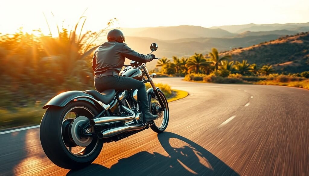 moto chopper em estrada brasileira