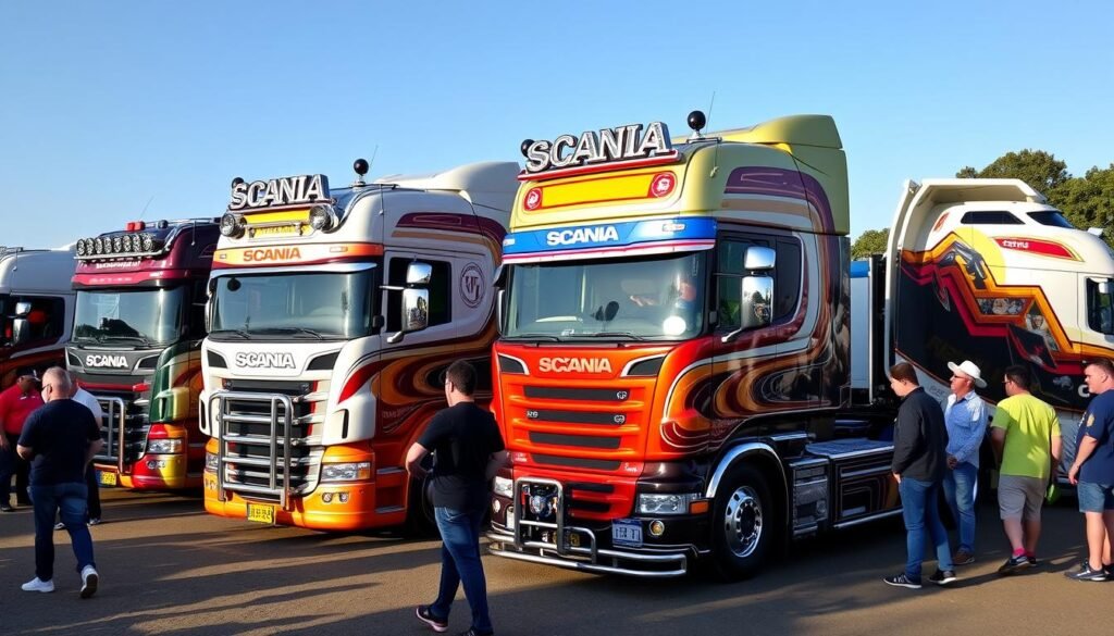 Encontro de Scaneiros com caminhões personalizados em exposição