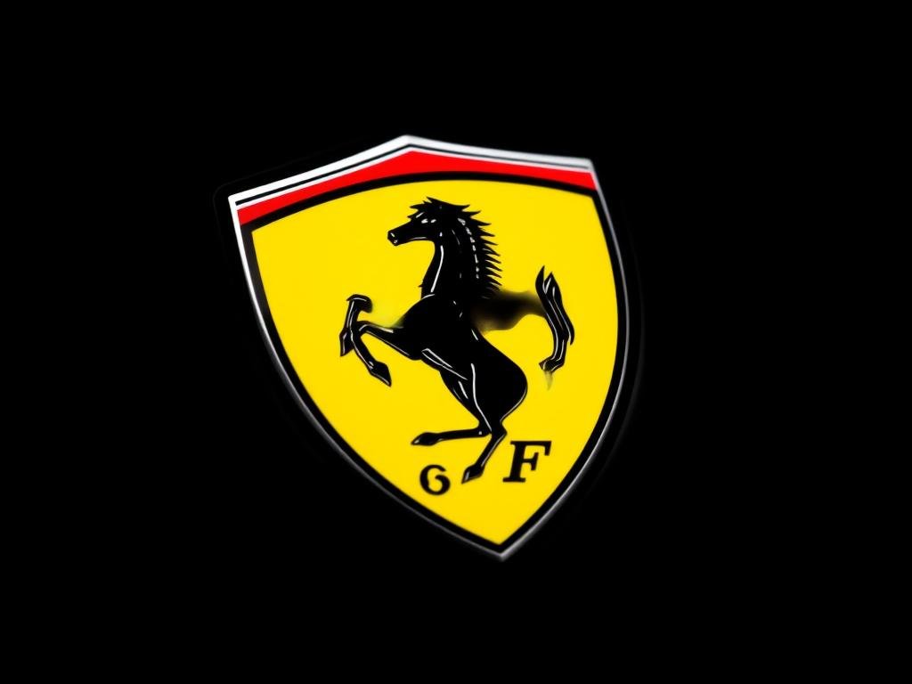 O emblema do Cavallino Rampante da Ferrari com fundo amarelo e cavalo negro empinado