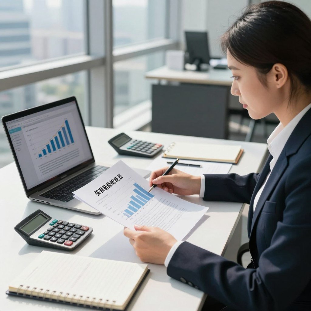 A detailed view of a car insurance cost analysis scene. In the foreground, a professional businesswoman in a smart suit sits at a modern desk, examining various documents and a laptop displaying graphs of insurance costs. In the middle, a large calculator surrounded by financial papers and a notepad filled with notes. The background features a sleek office environment with a large window showing a cityscape outside, bathed in natural sunlight. The atmosphere is focused and serious, conveying an air of professionalism and diligence. The lighting is soft yet bright, highlighting the documents and the businesswoman’s expression of concentration. The image should be realistic and engaging, with a depth of field that emphasizes the subject while maintaining a clean and organized aesthetic. A detailed view of a car insurance cost analysis scene. In the foreground, a professional businesswoman in a smart suit sits at a modern desk, examining various documents and a laptop displaying graphs of insurance costs. In the middle, a large calculator surrounded by financial papers and a notepad filled with notes. The background features a sleek office environment with a large window showing a cityscape outside, bathed in natural sunlight. The atmosphere is focused and serious, conveying an air of professionalism and diligence. The lighting is soft yet bright, highlighting the documents and the businesswoman’s expression of concentration. The image should be realistic and engaging, with a depth of field that emphasizes the subject while maintaining a clean and organized aesthetic.