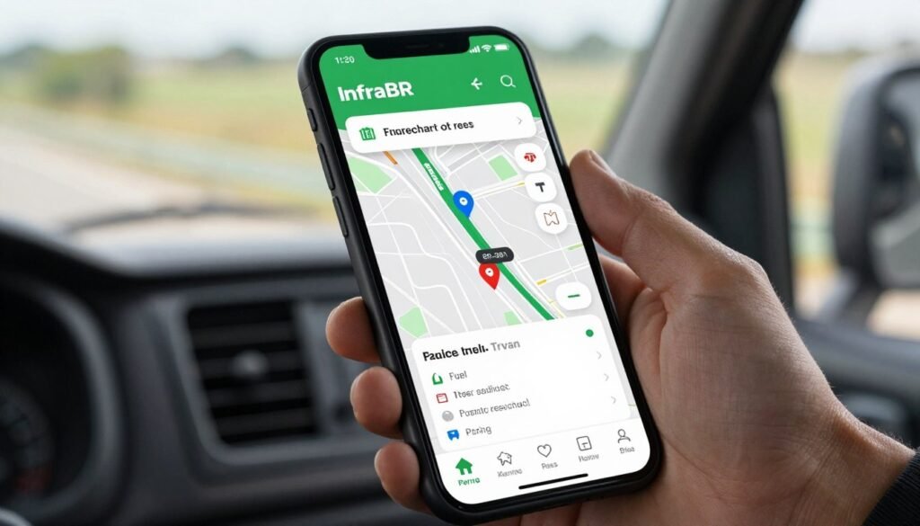 Aplicativo InfraBR mostrando pontos de paragem para caminhoneiros na BR-381