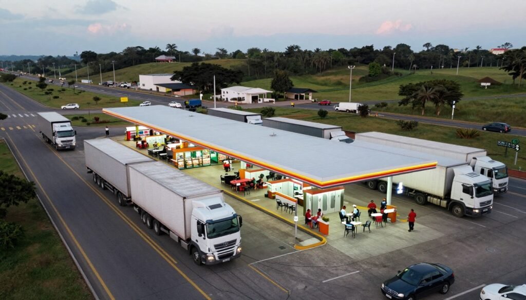 Área de descanso para caminhoneiros na divisa SP/MG na BR-381