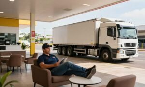 Caminhoneiro descansando em um ponto de paragem na BR-381