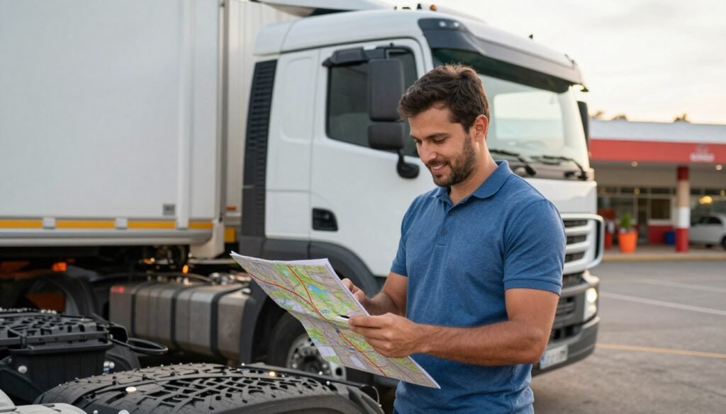 Caminhoneiro satisfeito após parada de descanso na BR-381