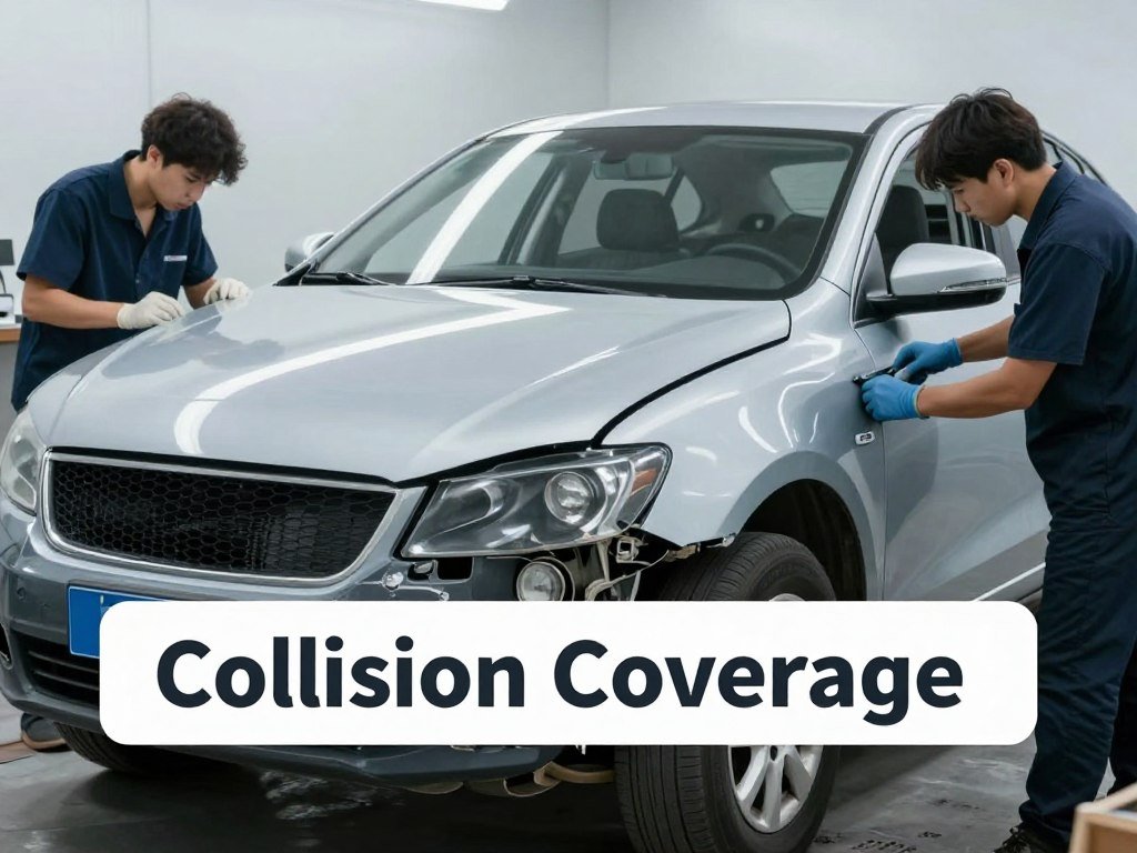 Car with collision damage being repaired showing collision coverage in action