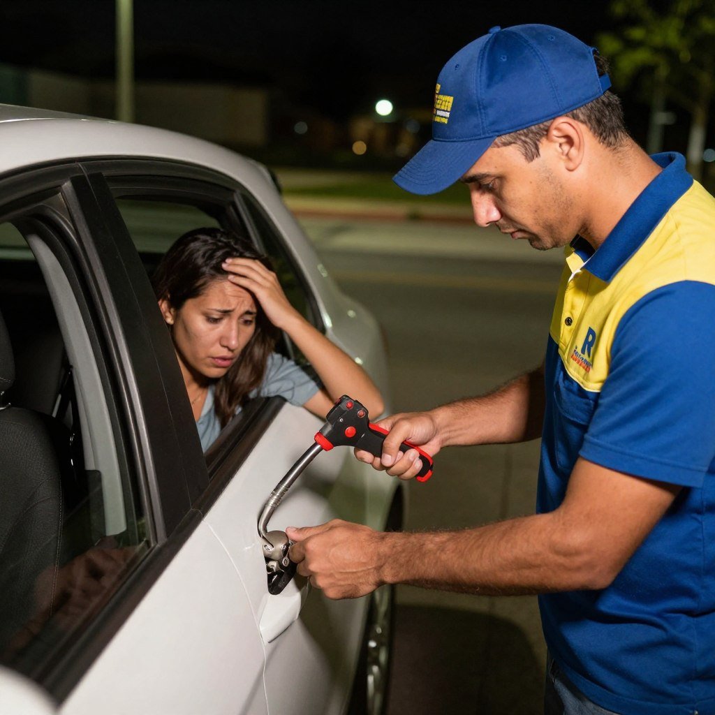 Chaveiro da assistência 24h desbloqueando um carro