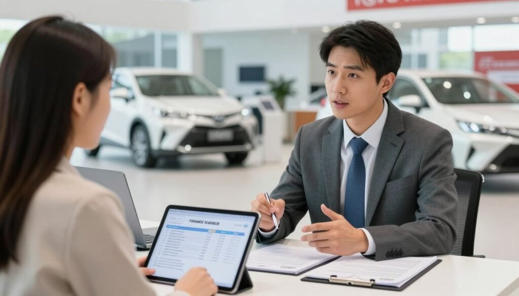 Client discutant des options de financement pour une Toyota Corolla 2026 avec un conseiller