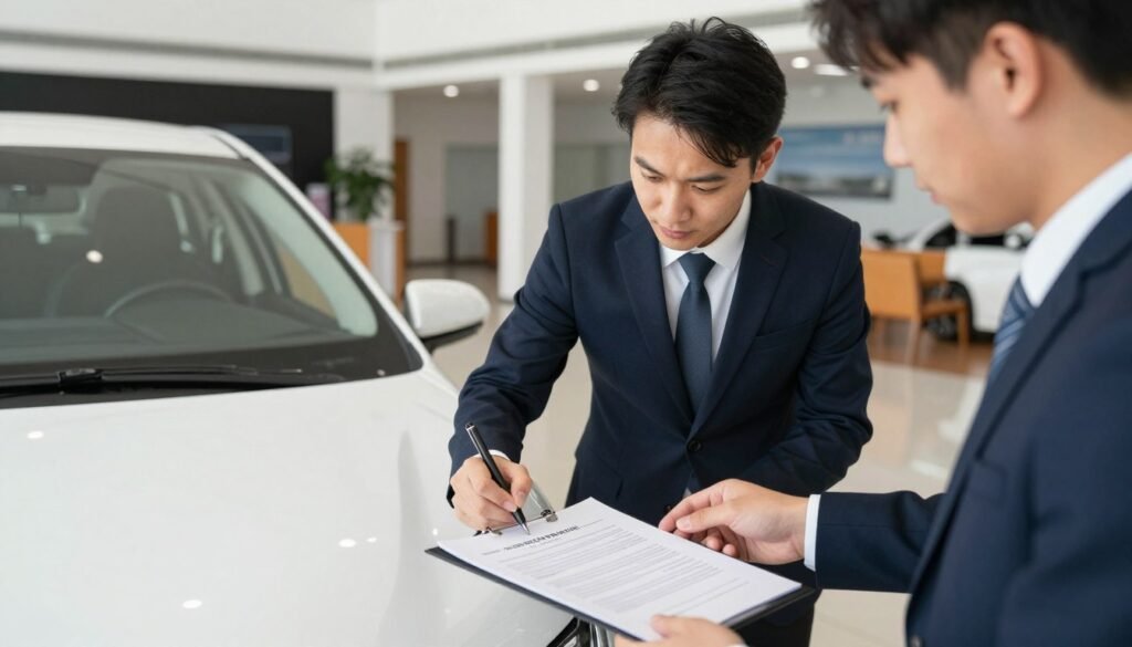 Client signant un contrat d'achat pour une Toyota Corolla 2026