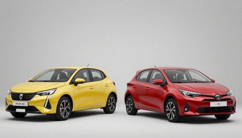 Comparação visual entre o Renault Clio 2026 e concorrentes