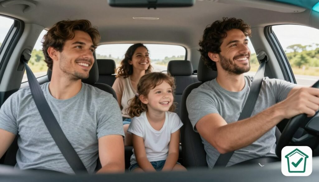 Família viajando tranquila sabendo que tem seguro automotivo com assistência 24h