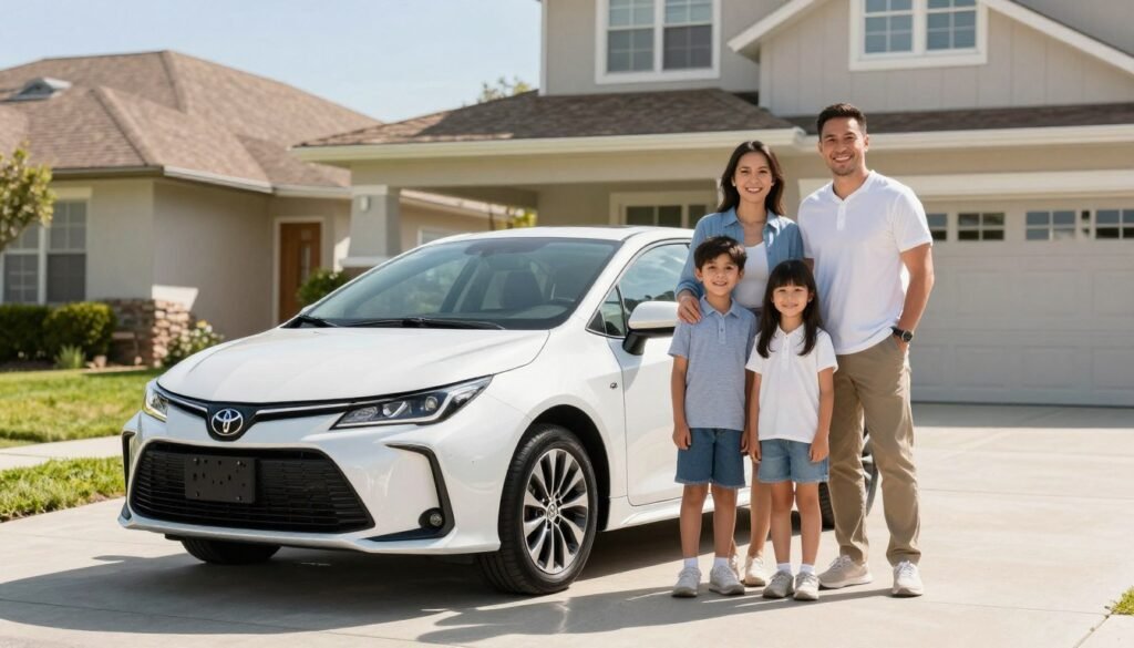Famille heureuse avec leur nouvelle Toyota Corolla 2026