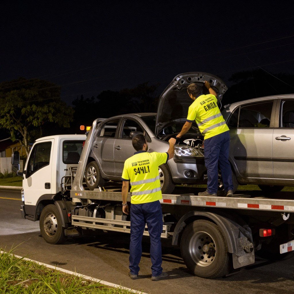 Guincho do seguro automotivo rebocando um carro com problema