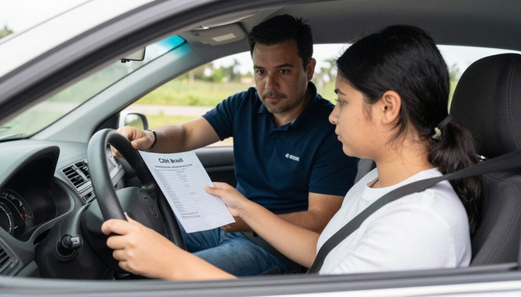 Instrutor autônomo da CNH Brasil ensinando aluno em seu próprio veículo