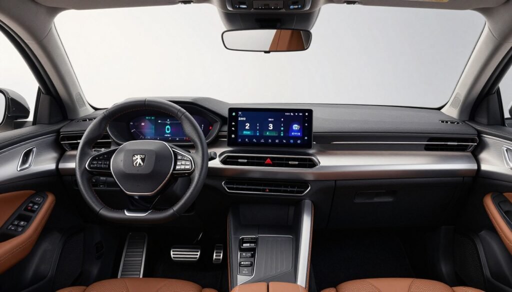 Intérieur de la Peugeot 308 2026 montrant le i-Cockpit et l'écran tactile
