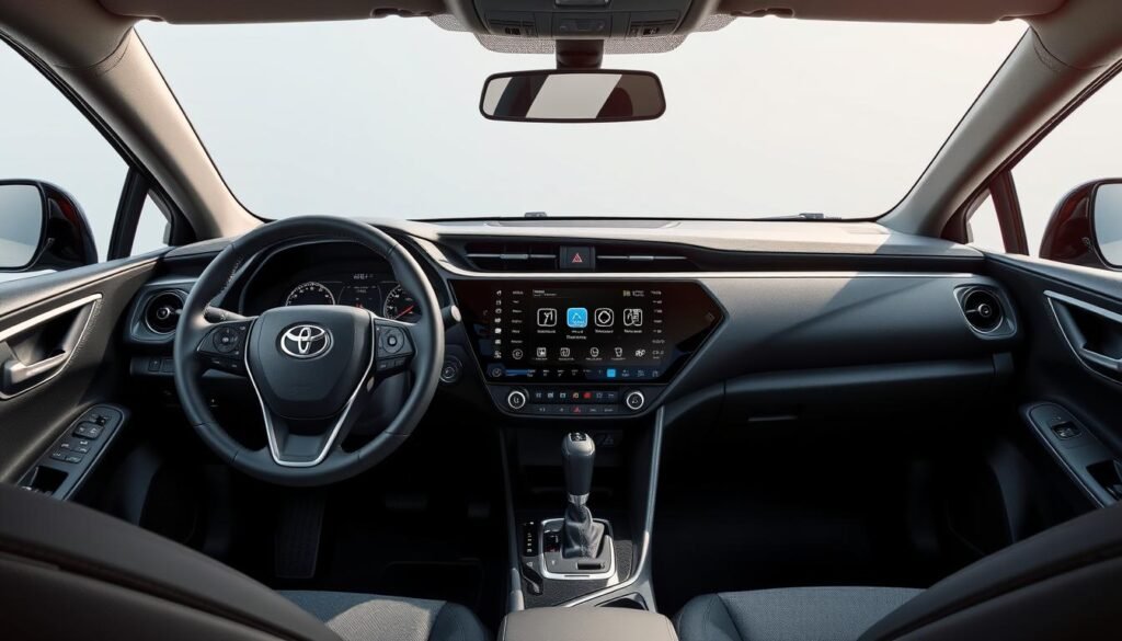 Interior do Novo Corolla 2026 mostrando o painel digital e central multimídia