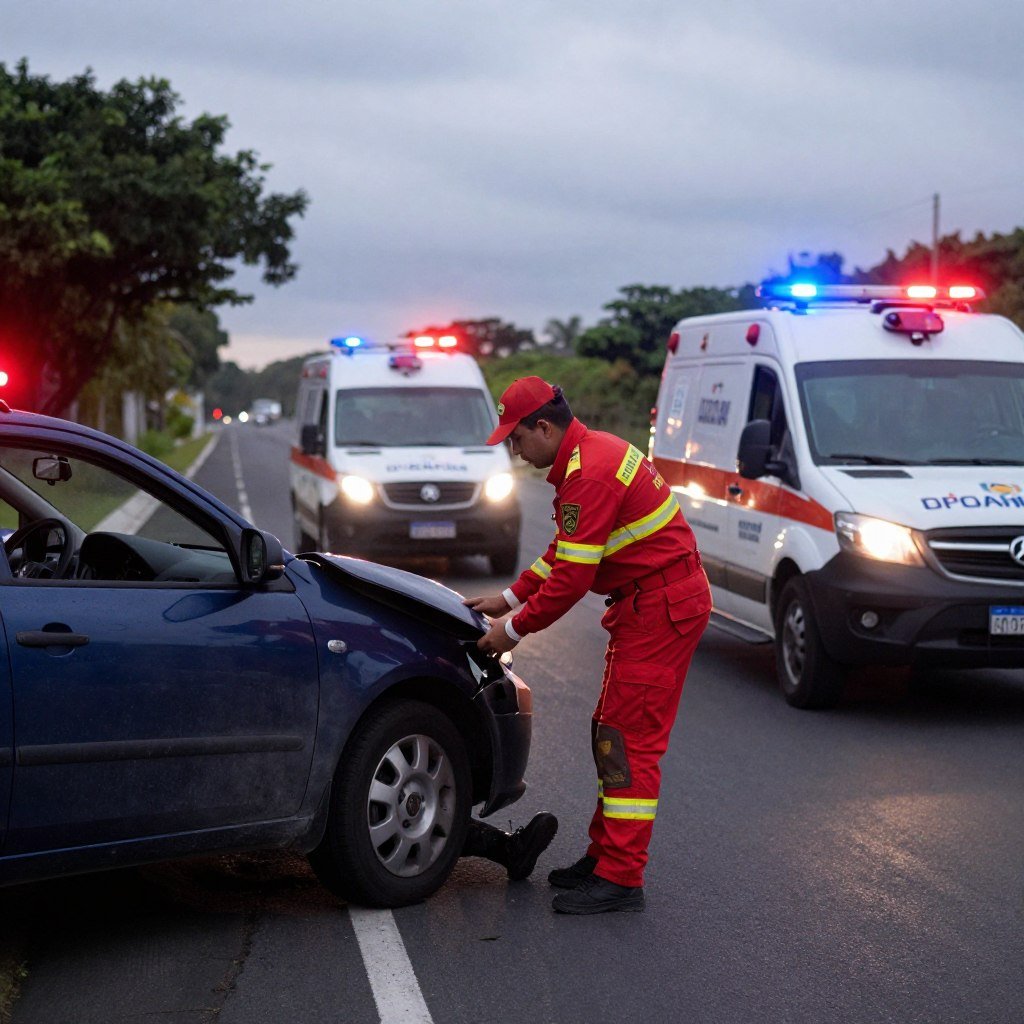 Pessoa recebendo atendimento médico após acidente de carro