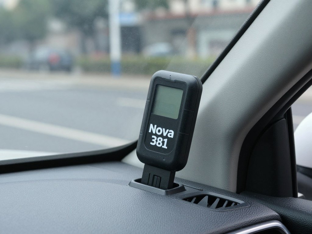 Tag eletrônica de pedágio instalada no para-brisa de um veículo