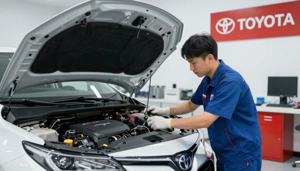 Technicien Toyota effectuant l'entretien d'une Corolla 2026