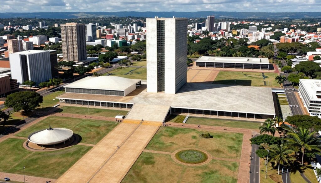 Brasília vista aérea com destaque para a Praça dos Três Poderes