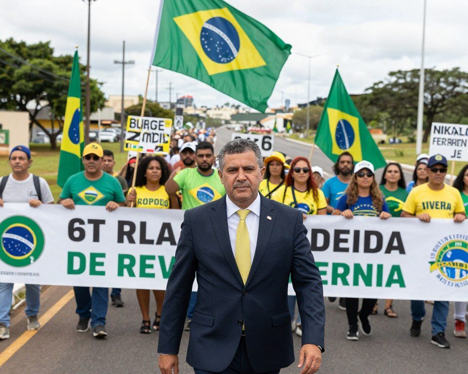 Deputado Nikolas Ferreira liderando caminhada de protesto em direção a Brasília