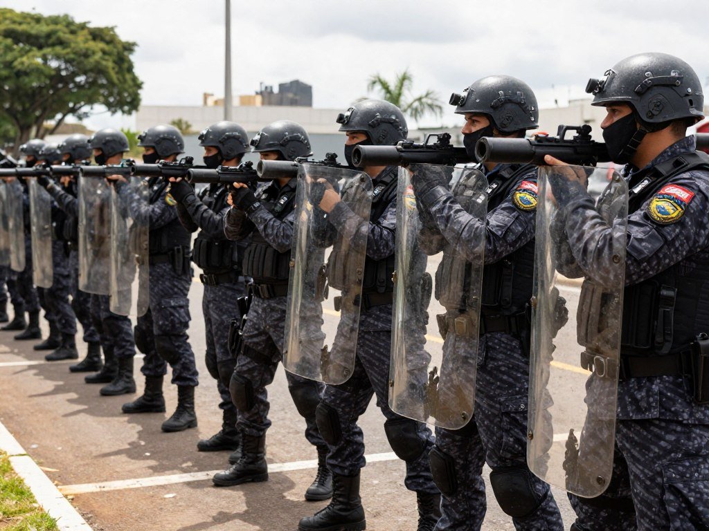 Polícia Militar utilizando equipamentos de controle de multidão durante protestos em Brasília