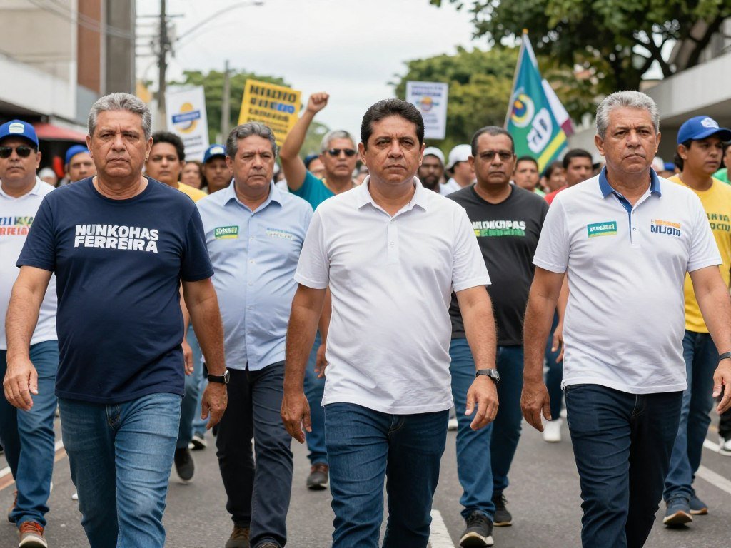 Políticos da oposição participando da caminhada de protesto liderada por Nikolas Ferreira