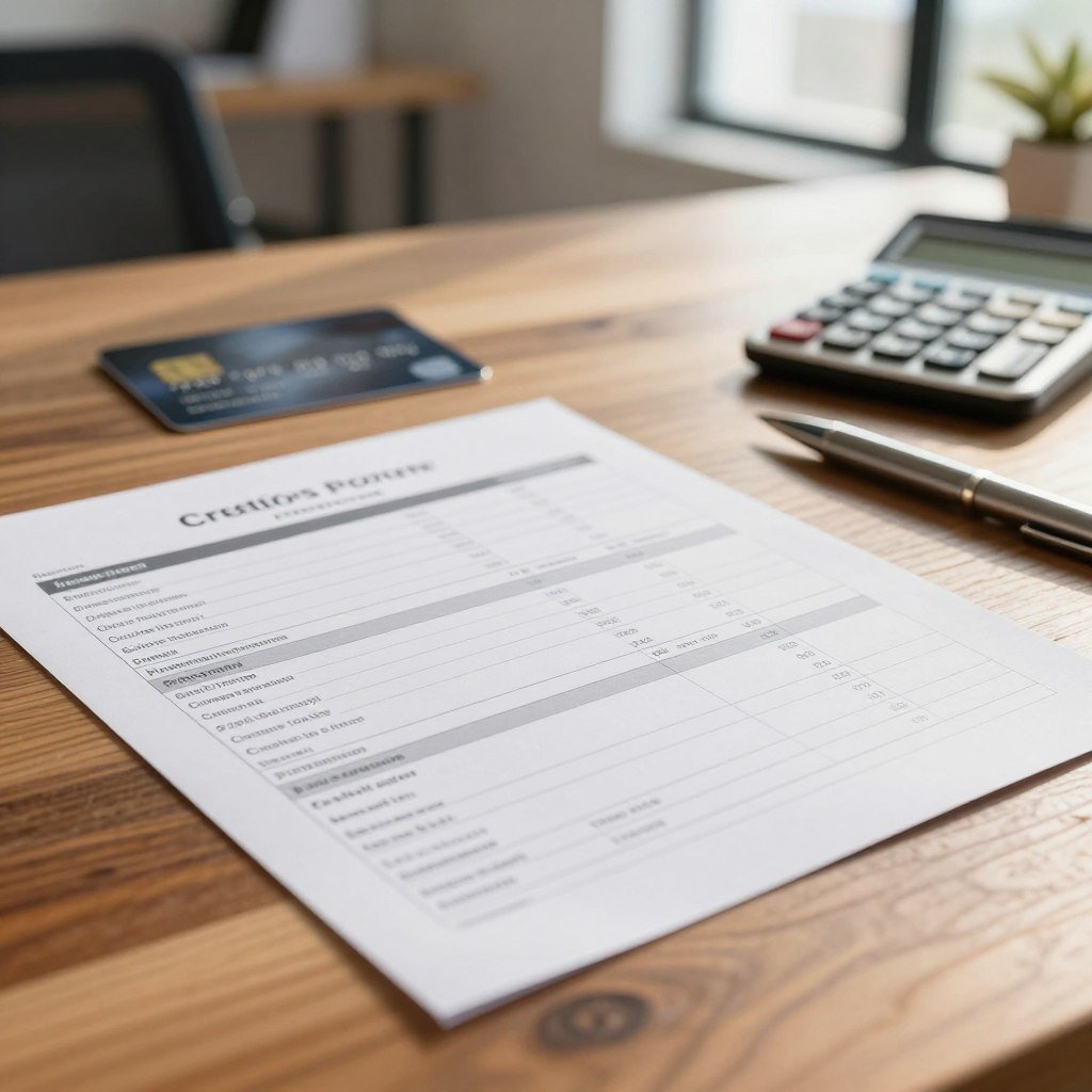 A close-up image of a credit card statement showing various installment payments, elegantly laid out on a polished wooden table. The statement features detailed breakdowns of purchases and amounts in a clear, organized format, with a calculator and pen placed beside it for added context. In the background, there are soft-focus elements of a modern, well-lit office space, hinting at a productive work environment. Natural sunlight streams through a nearby window, casting warm, inviting light across the scene. The mood is professional and serene, emphasizing the theme of financial awareness and management strategies. No people are present in the image, allowing the focus to remain on the credit card statement.