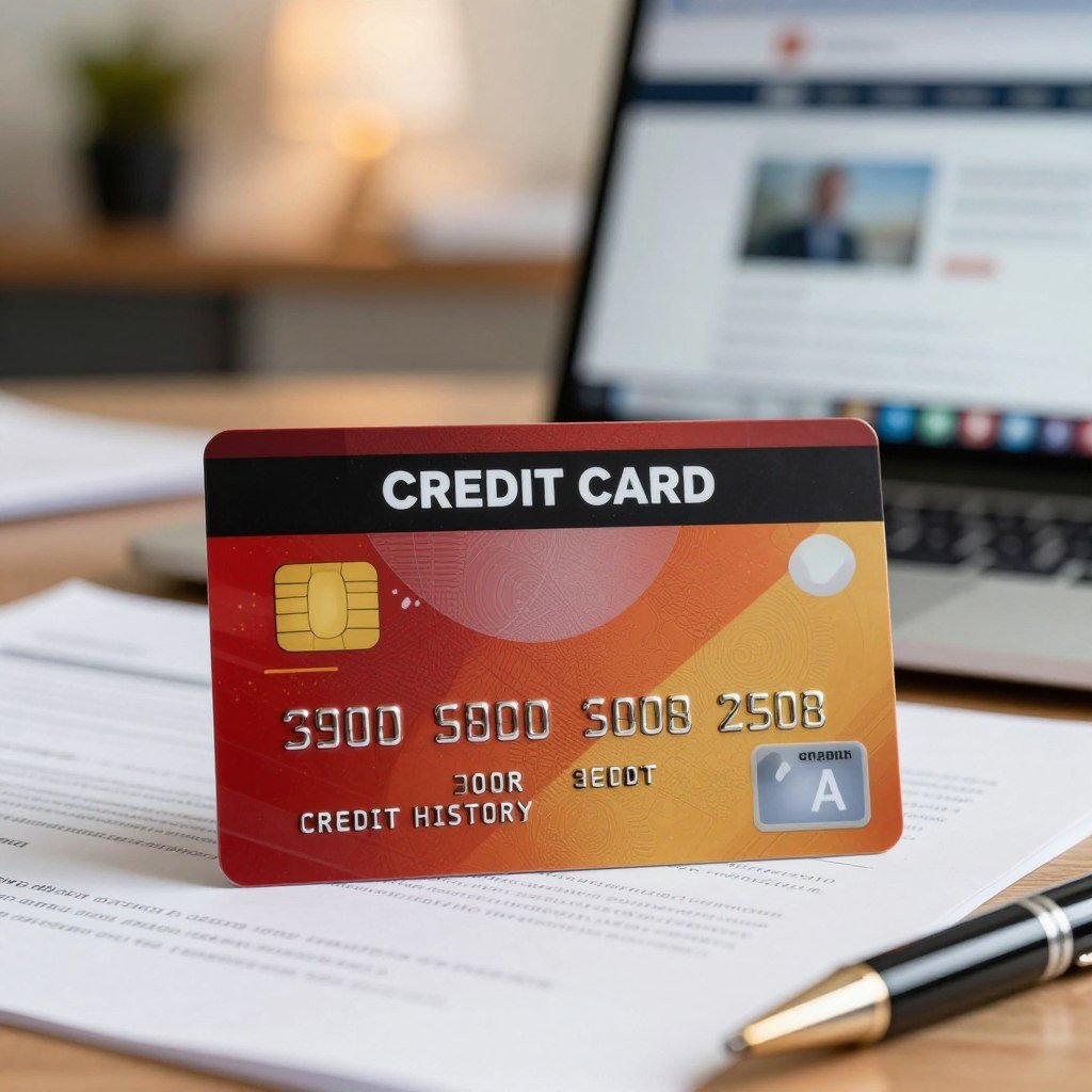 A close-up view of a credit card designed specifically for individuals with poor credit history, prominently featuring a bold, eye-catching design. The card should have a unique texture and colors that evoke a sense of hope and renewal, with visual elements symbolizing financial freedom. In the foreground, a neatly organized desktop with documents and a stylish pen partially visible, hinting at the application process. The middle background should include a laptop displaying a financial website, with soft, warm lighting casting a professional ambiance. A blurred office scene in the back creates a sense of credibility and professionalism. The mood should be optimistic and empowering, inviting viewers to explore their options. A close-up view of a credit card designed specifically for individuals with poor credit history, prominently featuring a bold, eye-catching design. The card should have a unique texture and colors that evoke a sense of hope and renewal, with visual elements symbolizing financial freedom. In the foreground, a neatly organized desktop with documents and a stylish pen partially visible, hinting at the application process. The middle background should include a laptop displaying a financial website, with soft, warm lighting casting a professional ambiance. A blurred office scene in the back creates a sense of credibility and professionalism. The mood should be optimistic and empowering, inviting viewers to explore their options.