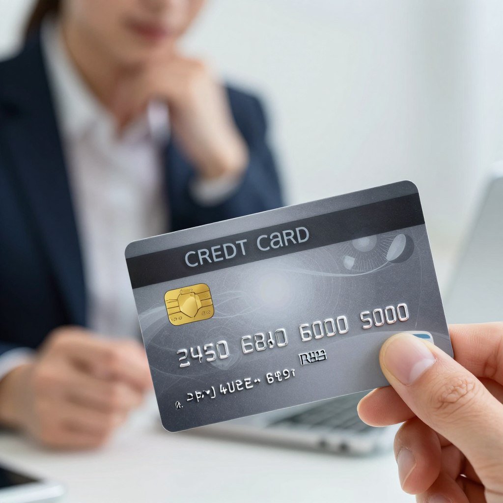 A close-up view of a credit card prominently displayed in the foreground, showcasing a modern design with sleek lines and a shiny metallic finish. The card emits a soft glow to indicate its convenience and associated 24-hour service. In the middle ground, include a professional-looking individual dressed in business attire, thoughtfully examining the card, symbolizing the user-friendly application process. The background features a minimalistic, contemporary office setting with soft lighting, creating a calm and inviting atmosphere. The overall mood is one of accessibility and professionalism, emphasizing the ease of requesting a credit card with round-the-clock assistance. The image should be well-lit, focusing on the card, with a shallow depth of field to blur the background slightly for emphasis. A close-up view of a credit card prominently displayed in the foreground, showcasing a modern design with sleek lines and a shiny metallic finish. The card emits a soft glow to indicate its convenience and associated 24-hour service. In the middle ground, include a professional-looking individual dressed in business attire, thoughtfully examining the card, symbolizing the user-friendly application process. The background features a minimalistic, contemporary office setting with soft lighting, creating a calm and inviting atmosphere. The overall mood is one of accessibility and professionalism, emphasizing the ease of requesting a credit card with round-the-clock assistance. The image should be well-lit, focusing on the card, with a shallow depth of field to blur the background slightly for emphasis.